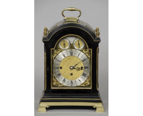 A 19th century brass mounted ebonised bracket clock The silvered dial with Roman and Arabic numerals inscribed Wm. Page, Grea