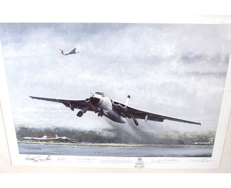 A limited edition print after Michael Rondot "Valiant", Vickers Valiant taking off, multiple signatures with sketch to margin