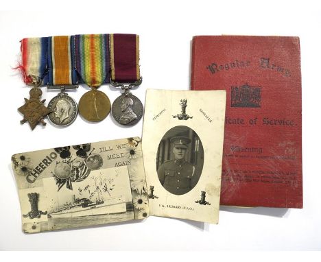 A WWI medal group consisting of Mons Star 1914 trio named to 6034 L. SGT A.V. COLMAN 11/HRS (ALFRED VICTOR COLMAN) and Army L