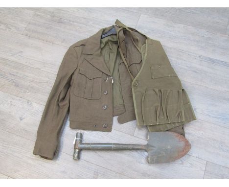 A USAF mechanic's tool vest with entrenching tool and US 1944 dated army battledress blouse (2)