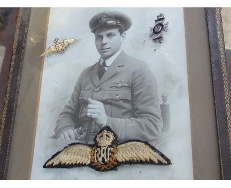 An RAF sweetheart brooch with 9ct gold front on silver backing, cloth badge, Royal Rifle Corps silver brooch and a portrait o