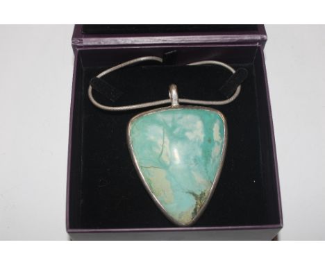 A large Sterling silver and amazonite pendant and chain, approx. 54gms 