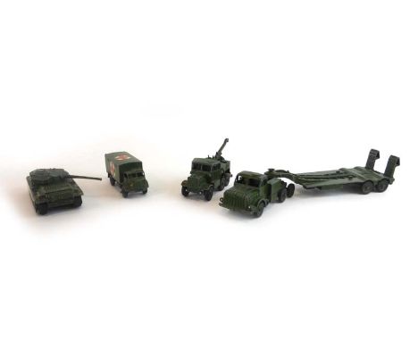 Six Dinky Supertoys military models consisting: 622 10-ton army truck,626 military ambulance,651 centurion tank,660 tank tran