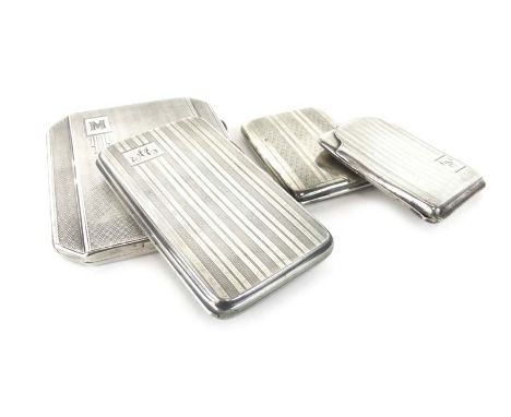 Two silver and engine turned cigarette cases and two silver engine turned matchbook cases, various dates and makers, 7 ozs CO
