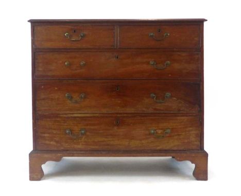 A 19th century mahogany chest of two short over three long graduated drawers on bracket feet, w. 110 cm CONDITION REPORT: Sur