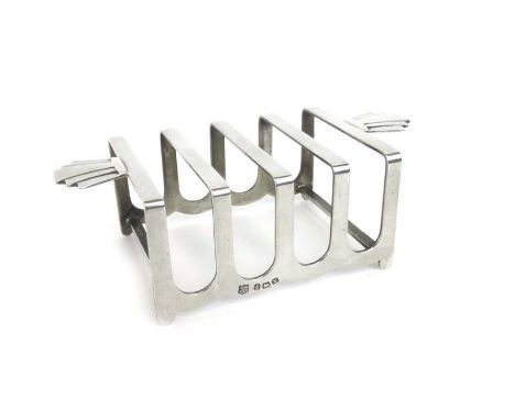 A silver four slice toast rack of Art Deco design, maker BBS Ltd., Birmingham 1948, w. 10.5 cm, 1.5 ozs CONDITION REPORT: Typ