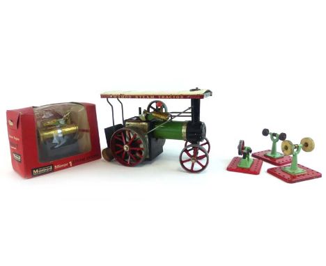 A Mamod TE1a traction engine and a Mamod Minor 1 stationary engine, both boxed, together with a hammer, grinder and polisher 