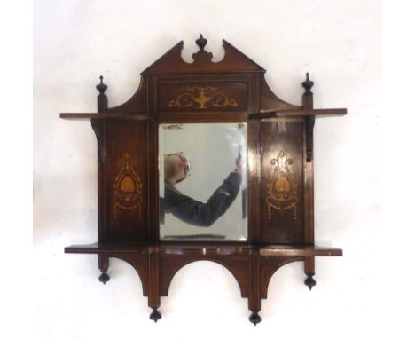 A late 19th century rosewood and marquetry wall shelf with a mirrored back plate, h. 70 cm CONDITION REPORT: Some joints loos