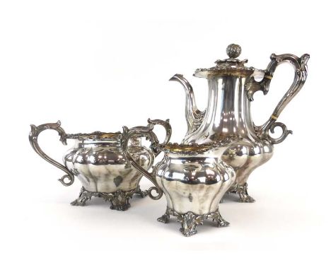 **AMENDED DESCRIPTION**A 19th century silver plated three piece tea service of melon shaped form