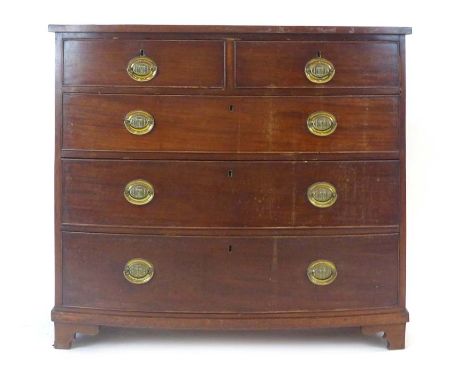 A 19th century mahogany bow-fronted chest of two short over three long graduated drawers on bracket feet, w. 105 cm CONDITION