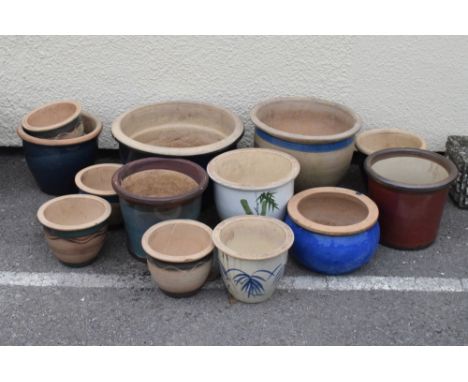 Large group of modern glazed ceramic planters, largest 46cm diameter (14)  