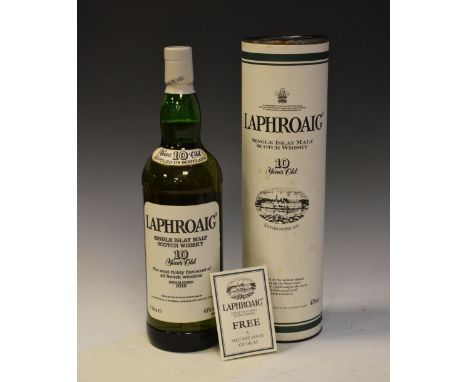 Wines &amp; Spirits - One litre bottle of Laphroaig Single Islay Malt Scotch Whisky 10 Years Old, in presentation canister (1