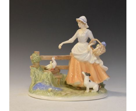 Large Royal Worcester limited edition porcelain figure group 'Bluebell Time', SW570, 105/450, with certificate, 22cm high  
