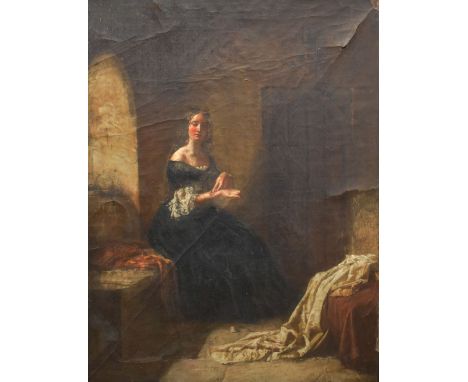 English School (late 19th Century) - Oil on canvas - Portrait of a young lady seated in a cottage interior, unsigned, 56cm x 