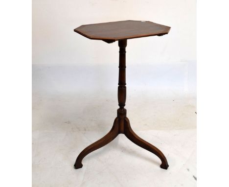 Early 19th Century mahogany and birds-eye maple tripod occasional table with canted oblong top on slender stem and tripod sup