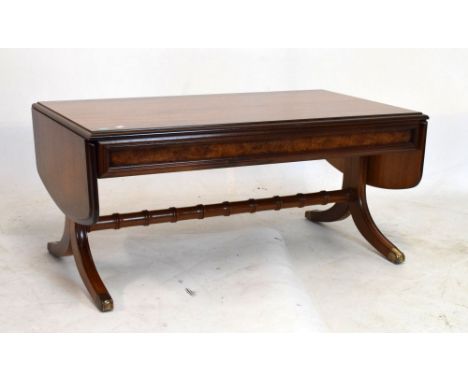 Reproduction mahogany coffee table with drop ends, 95cm x 53cm x 43cm high  