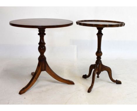 Bevan Funnell Reprodux walnut tripod occasional table with piecrust top, 40cm diameter x 53cm high, together with a reproduct