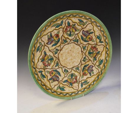 Charlotte Rhead for Crown Ducal pottery charger with tube-lined Trellis pattern decoration, No.6016, 44cm diameter  