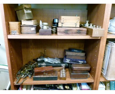 Large collection of alloy graduated weights, spring balances, scales, etc  