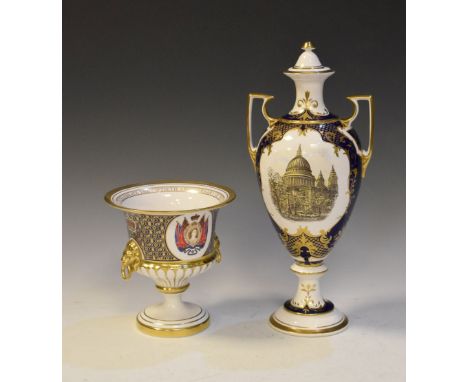 Spode Queen Elizabeth II 50th Coronation Anniversary two handled vase and cover, limited edition 8/100, 32cm high, boxed, tog