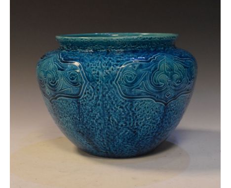 Large aqua blue majolica glazed planter or jardiniere, 21cm x 27cm  