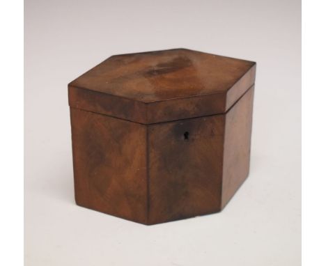 George III mahogany tea caddy of hexagonal form, 11cm high  