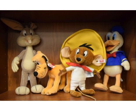 Two Steiff Loony Tunes Company Bugs Bunny and Speedy Gonzales, together with Disney Donald Duck and Pluto  