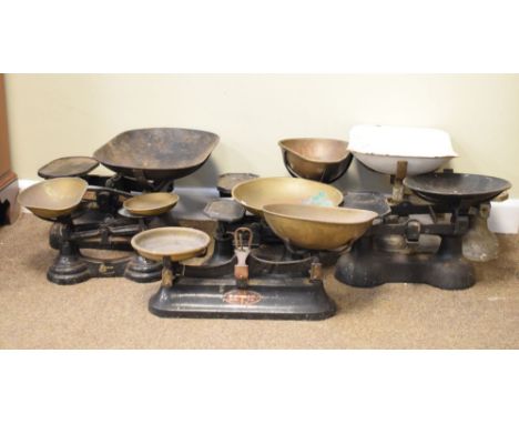 Large collection of assorted grocer's scales, pan scales, etc  