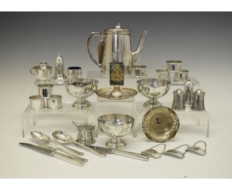 Assorted silver-plated wares to include; British Empire 1924 Exhibition Wembley dish, military plate with Ordnance Broad Arro