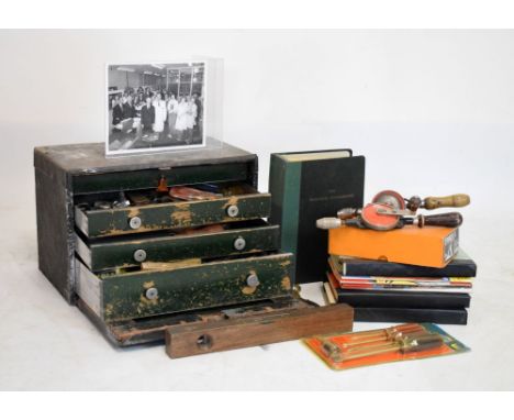 Vintage tool chest of W.E. Rowles, former engineer with Rolls Royce, with removable front enclosing four graduated drawers an