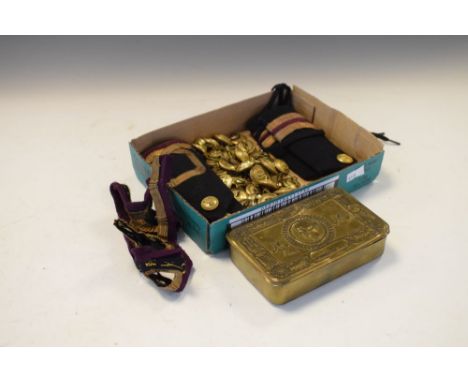 Mixed group of military related items including; Princess Mary 1914 Christmas tin, circular trench-art lighter, various Naval