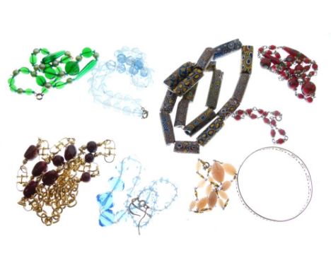 Assorted costume jewellery to include a millefiori glass necklace, further bead and paste necklaces, bangle etc  