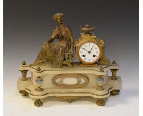 Late 19th Century French gilt metal and alabaster mantel clock, the Samuel Marti &amp; Cie movement outside countwheel-striki