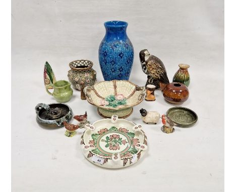 Various items of 19th and 20th century pottery,&nbsp;including a 19th century majolica footed dish with snake handles, a turq