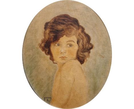 Bown K Jones(?)"Childhood", head and shoulders portrait of a girl looking over her shoulder, signed lower left and dated 1830
