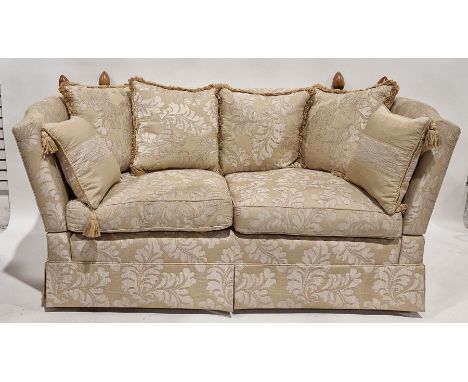 Knole-style sofa in gold foliate damask upholstery. Measuring approximately 94cm high x 175cm wide x 91cm deepCondition Repor