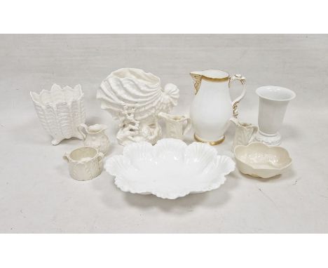 Various items of Royal Worcester Parian leaf-moulded wares, a Belleek shell-shaped small oval dish, a Coalport porcelain shel