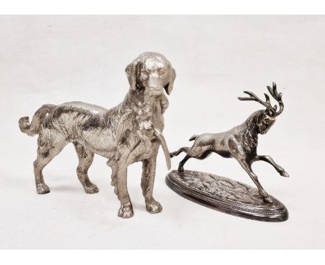 Spanish white model stag and a white metal gun dog with pheasant (2) 