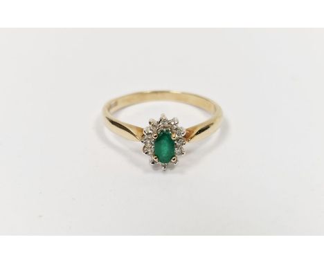 9ct gold, emerald and diamond cluster ring, 1.9g&nbsp;