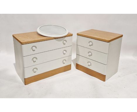 Two vintage Stag Nocturne pattern chests of drawers, each having three drawers, the largest measuring 63cm high x 81cm wide x