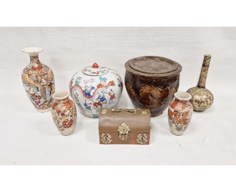 Group of 20th century Asian pottery and porcelain including pair of Japanese Kutani oviform vases decorated with figures, a l