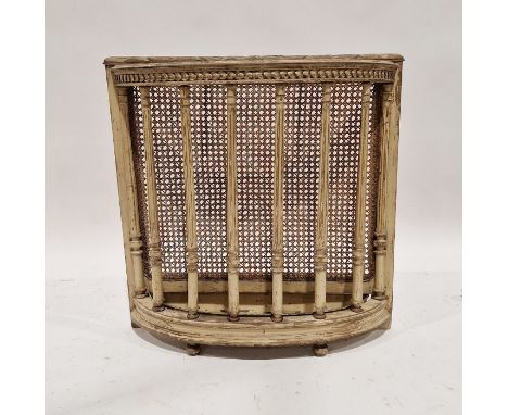 Distressed painted wood bowfronted cane backed umbrella stand, 70cm high x 70cm wide x 19cm deep&nbsp;