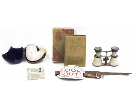 Assortment of collectables to include a British Rail 'Look out' enamel arm plaque, a vintage Post Office savings bank, a set 