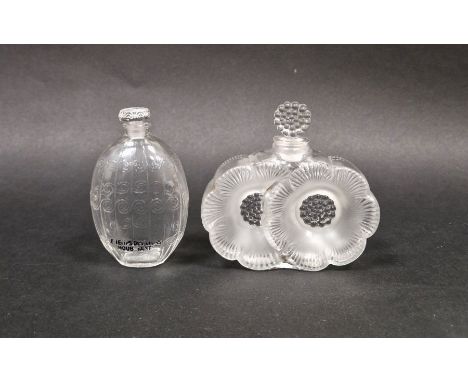 Lalique 'Deux Fleurs' glass perfume scent bottle with stopper and another, the first in the form of two overlapping flowers, 
