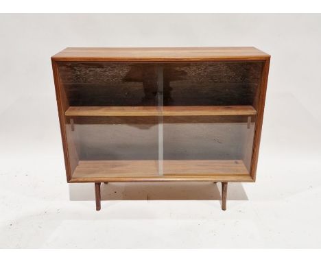 Mid century teak display cabinet by Herbert Gibb, labelled to reverse, no.4953201 with two glazed sliding doors to the front 