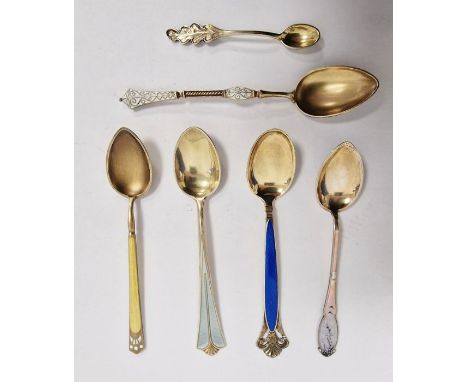 Five assorted Norwegian silver and enamel spoons and a Soviet period acorn spoon (6)&nbsp;