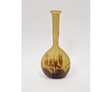 Galle soliflore cameo glass vase decorated with purple flowers on yellow ground, height 17cmCondition ReportLight surface scr