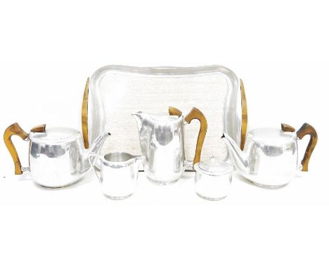 Vintage Picquotware tea set&nbsp;comprising tray (43cm wide), two teapots, hot water jug, cream jug and lidded sugar bowl&nbs