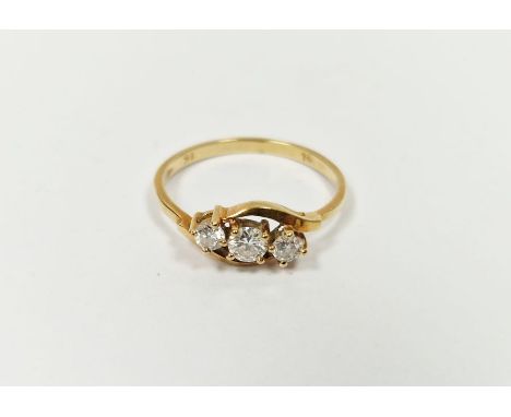 18ct gold and diamond three-stone ring, 2g total, in fitted box&nbsp;