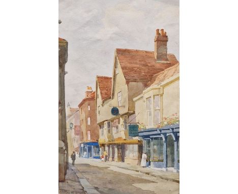 Frank SherwinWatercolour drawing Early 20th century street scene with figures, signed, 36cm x 23cm Condition ReportSome marks